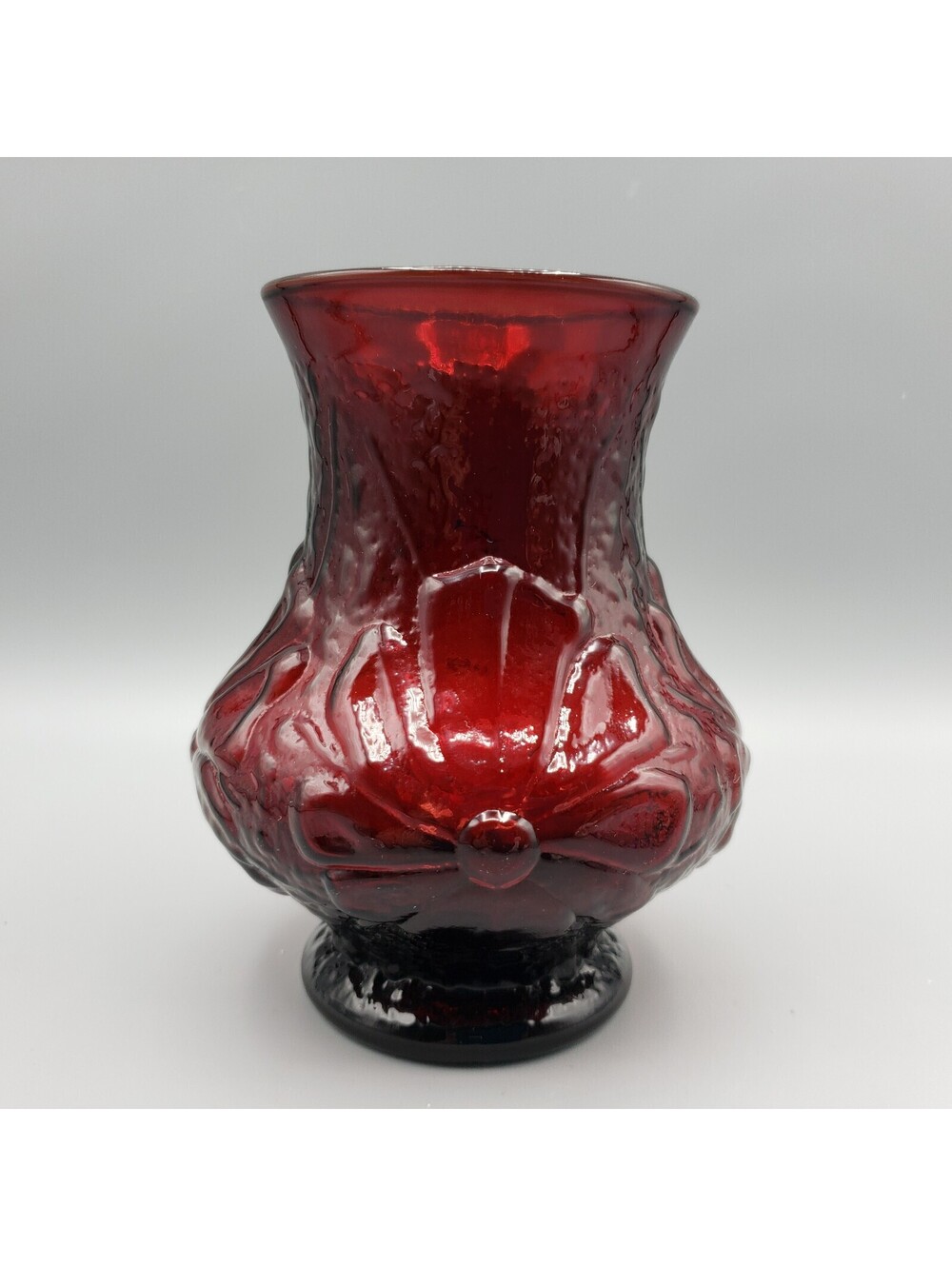 Vintage Anchor Hocking Glass Vase Ruby Red Spring Song Daisy